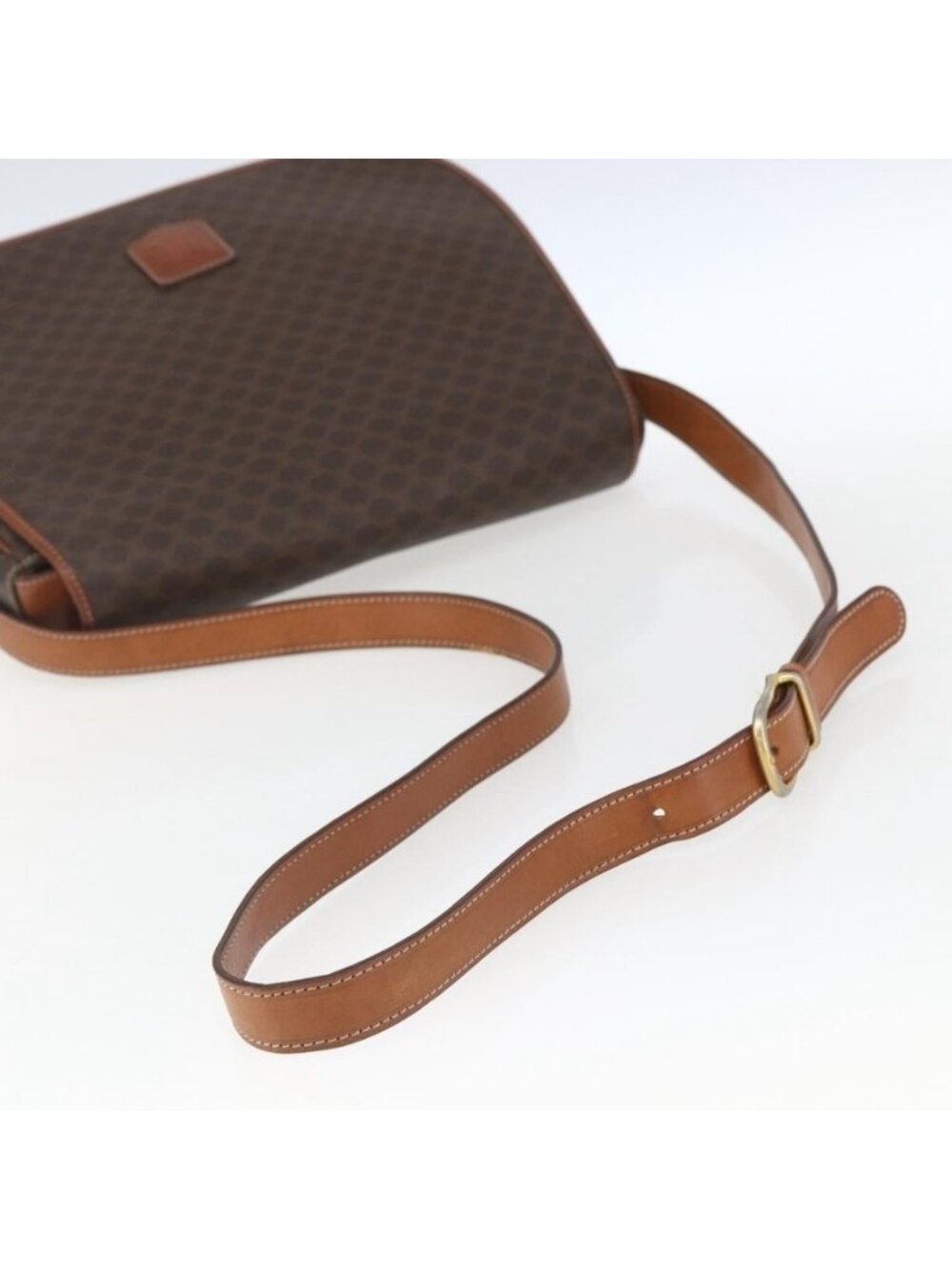 Authentic CELINE Macadam Canvas Shoulder Bag PVC Leather Brown Gold - Picture 14 of 16